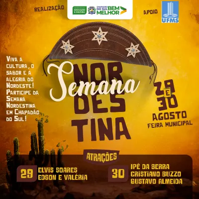Imagem da notícia Com música, gastronomia e dança, Semana Nordestina começa nesta sexta-feira em Chapadão do Sul 